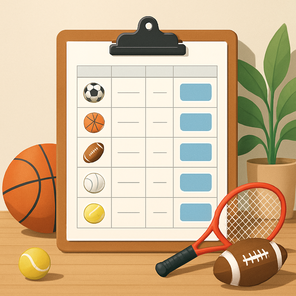 월간 스포츠 경기 일정표와 중계 정보 이미지
